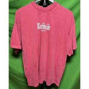 boohooMAN Oversized Boxy Gothic Worldwide Red Spray Wash T Shirt Mens M NEW